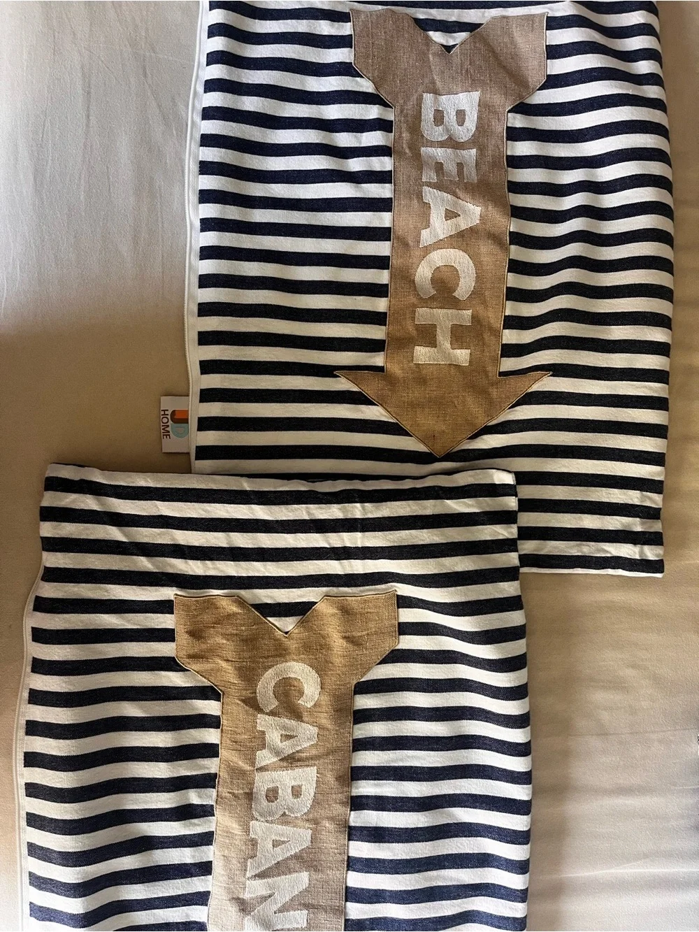 Striped Beach & Cabana Pillow Covers - Navy, White, Gold